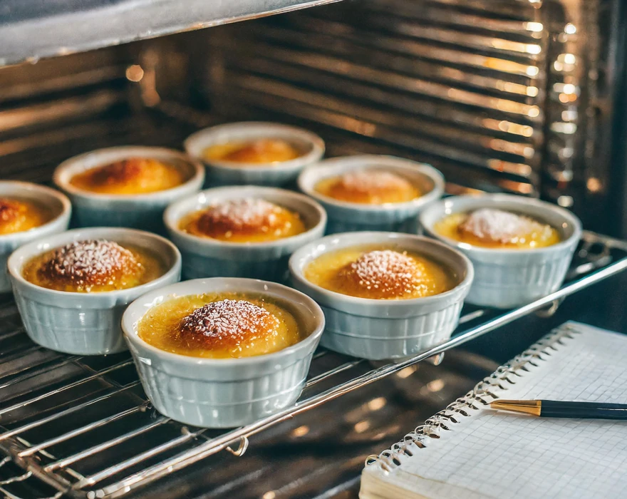 Why is crème brûlée cooked in a water bath?